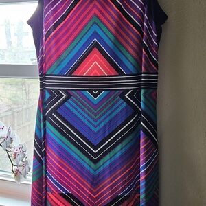 Calvin Klein Multicolor Chevron Midi Dress - Pink, Purple, Blue, Teal Sleeveless